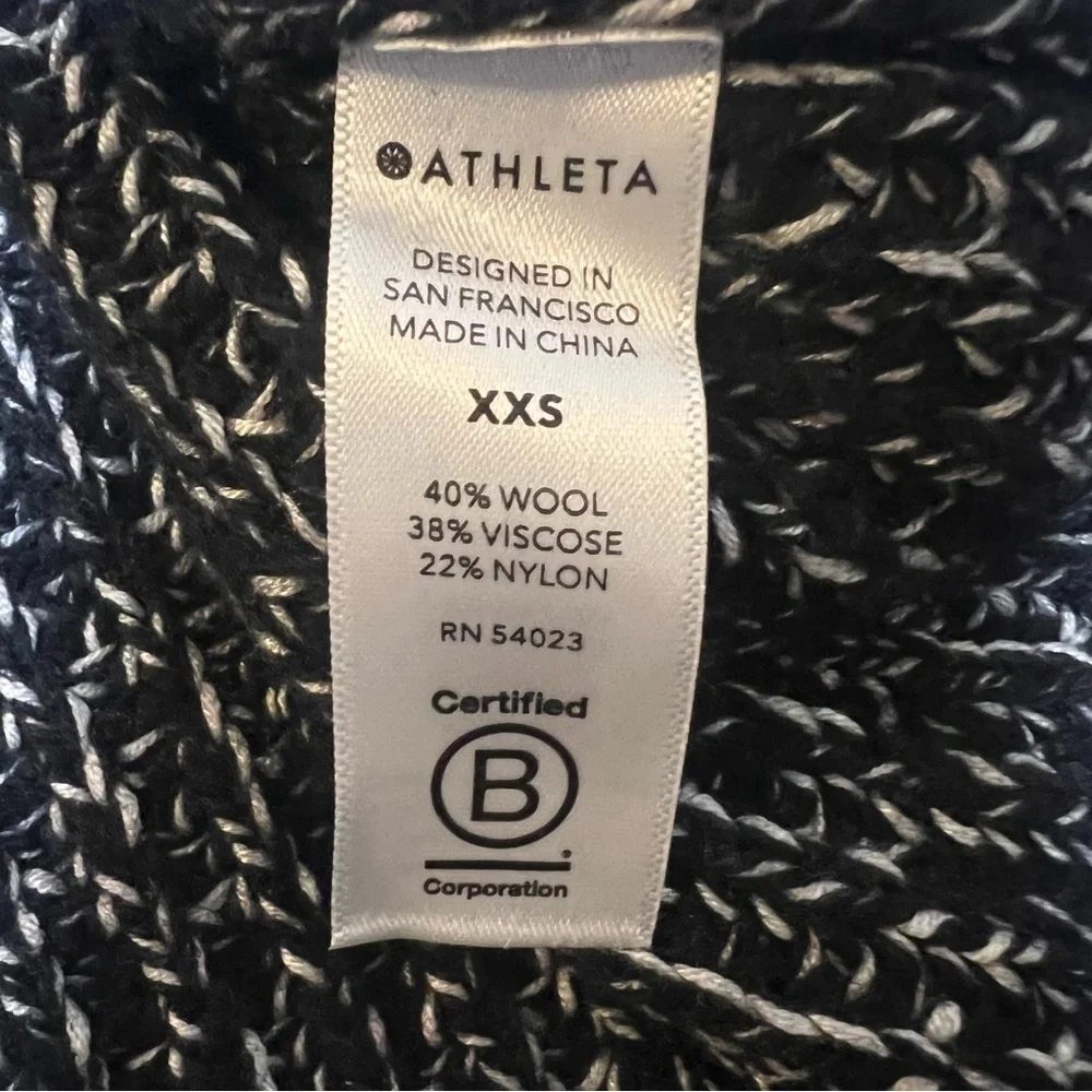 ATHLETA Sierra Marled Black White Wool Blend Sweater Crew Neck Size XXS